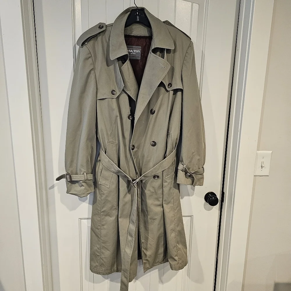 VTG Classic Oakton Ltd Trench Coat 46 L Brown Taupe Removable Liner Rain Jacket
